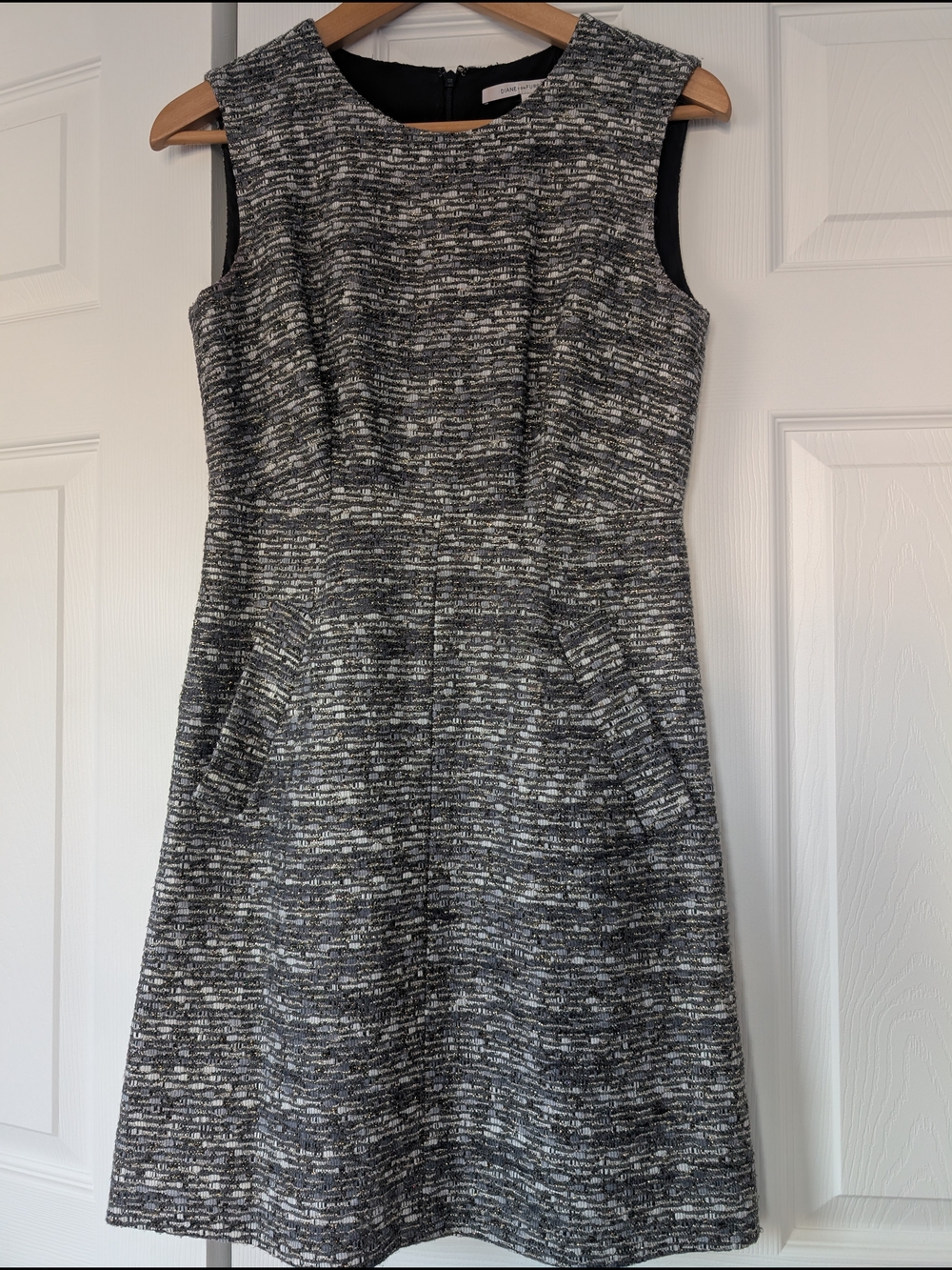 Diane Von Furstenberg Blue/Gray Textured Midi Dress